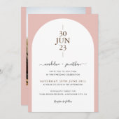 エレガントモダンDusty Pink Door Photo結婚's Invite 招待状 (正面/裏面)