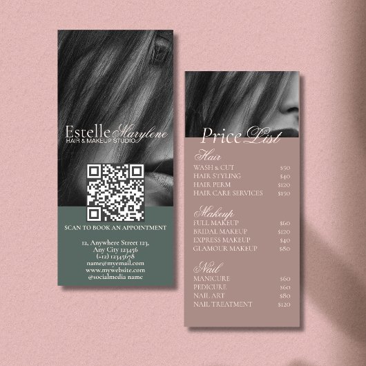 エレガントモダンGreen Brown Photo Hair Studio ラックカード