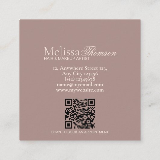 エレガントモダンGreen Brown Script Hair Studio スクエア名刺 (裏面)