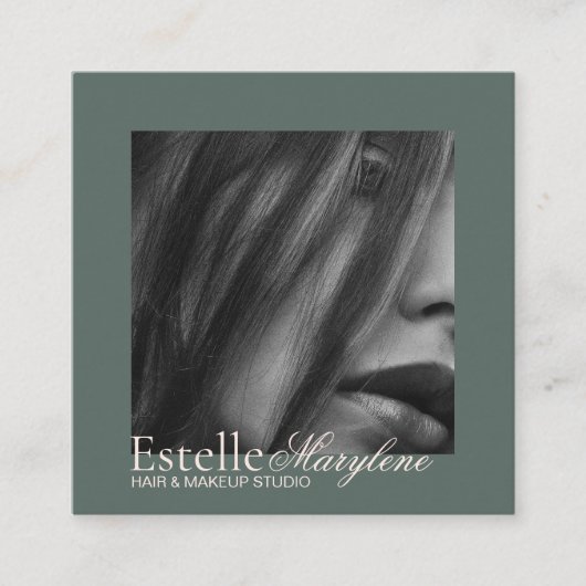 エレガントモダンGreen Brown Script Hair Studio スクエア名刺 (正面)