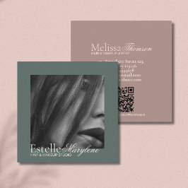 エレガントモダンGreen Brown Script Hair Studio スクエア名刺