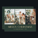 エレガントモダンGreen Photo Collage Christmas Card シーズンカード<br><div class="desc">緑色カスタムの写真メリー・クリスマスカードは暗緑色の背景にコラージュを施したもの。背中に雪が積もった。写真のクリスマスカードを簡単にパーソナライズあなたの画像と文字。</div>