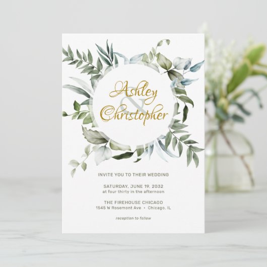 エレガントモダンGreenery結婚 Scriptの 招待状 (スタンド正面)