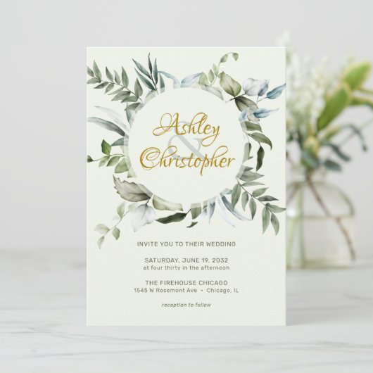 エレガントモダンGreenery結婚 Scriptの 招待状 (スタンド正面)