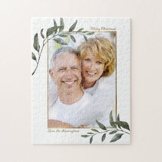 エレガントモダンGreenery Christmas Holiday Photo ジグソーパズル (縦)
