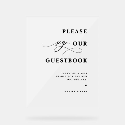 エレガントモダンGuestbook結婚 Frosted アクリルサイン (正面)