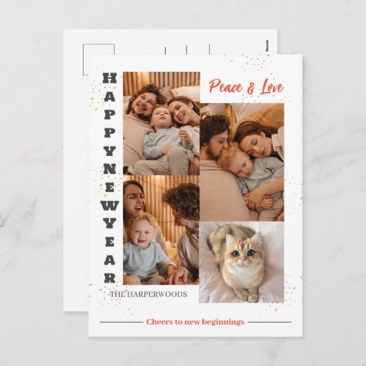 エレガントモダンHappy New Year 4数々の写真 シーズンポストカード (正面/裏面)