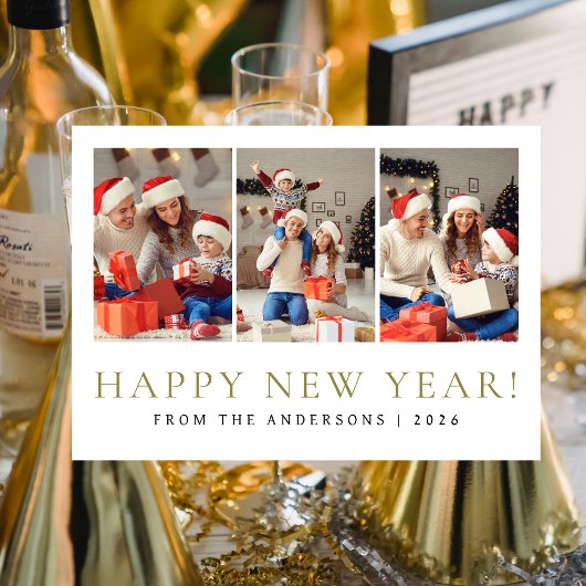 エレガントモダンHappy New Year Family Photo シーズンカード