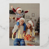 エレガントモダンHappy New Year Family Photo 箔シーズンカード (正面)