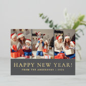 エレガントモダンHappy New Year Family Photo 箔シーズンカード (立ち正面)