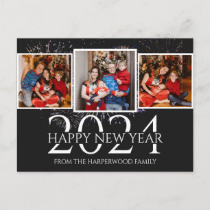 エレガントモダンHappy New Year Three Photo シーズンポストカード