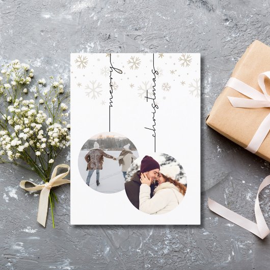 エレガントモダンMerry Christmas Photo & Snowflaks ポストカード