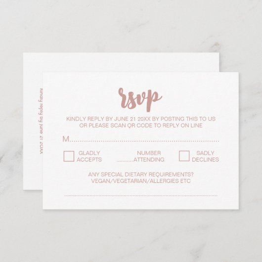 エレガントモダンPeonies White結婚のQRコードRSVP エンクロージャーカード (正面/裏面)