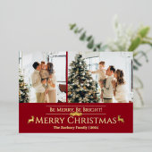 エレガントモダンReindeer Christmas Family 2 Photo 箔シーズンカード (立ち正面)