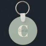エレガントモダンSage Greenのモノグラム名 キーホルダー<br><div class="desc">シンプルパーソナライズされたSage Green Keychainのモノグラムと名前</div>