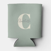 エレガントモダンSage Greenのモノグラム名 缶クーラー (正面)