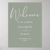 エレガントモダンSage Greenの結婚歓迎サイン ポスター (正面)