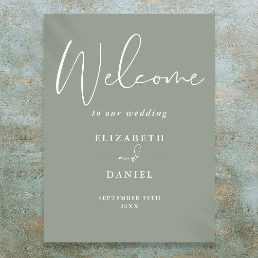 エレガントモダンSage Greenの結婚歓迎サイン ポスター