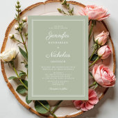 エレガントモダンSage Green結婚 Script 招待状