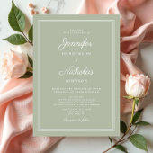 エレガントモダンSage Green結婚 Script 招待状