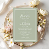 エレガントモダンSage Green結婚 Script 招待状