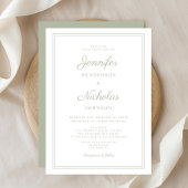 エレガントモダンSage Green結婚 Script 招待状