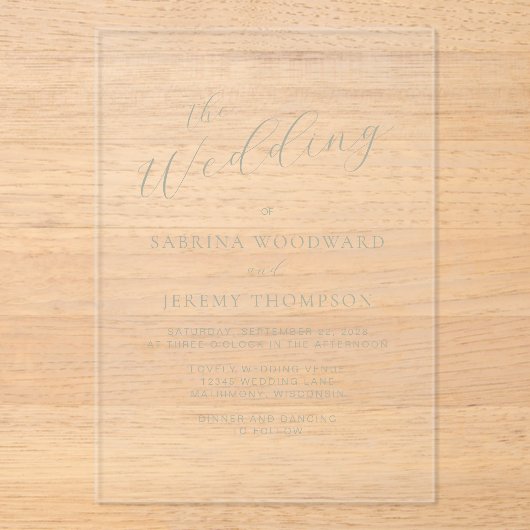 エレガントモダンSage Green結婚 Writh's アクリル招待状 (正面)