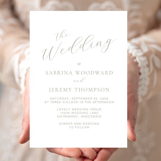 エレガントモダンSage Green結婚 Writh's 招待状