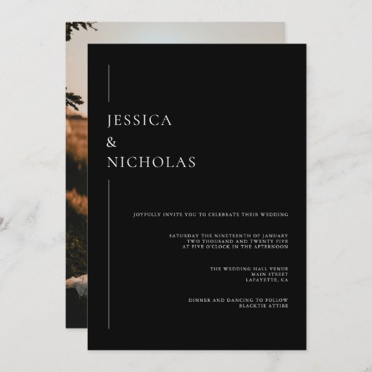 エレガントモダンScript写真の結婚クラシック 招待状 (正面/裏面)