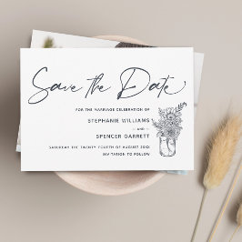 エレガントモダンScript Flowers Photo結婚's セーブザデート