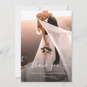 エレガントモダンScript Photoクラシック結婚's サンキューカード