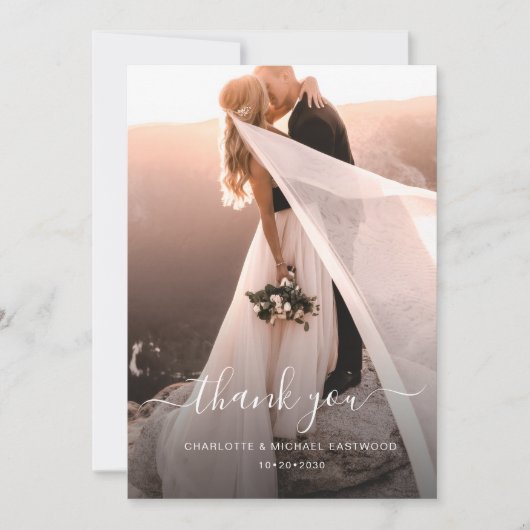 エレガントモダンScript Photoクラシック結婚's サンキューカード (正面)