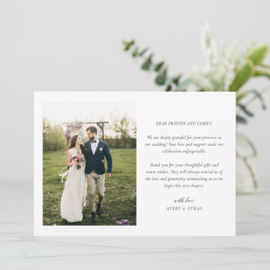 エレガントモダンScript Photo結婚のサンキューカード サンキューカード (スタンド正面)