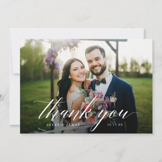エレガントモダンScript Photo結婚のサンキューカード サンキューカード (裏面)