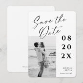 エレガントモダンScript Photo Wedding日付の保存 セーブザデート (正面/裏面)