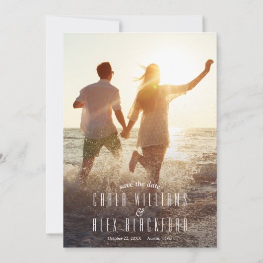 エレガントモダンScript Photo Wedding日付の保存 セーブザデート (正面)