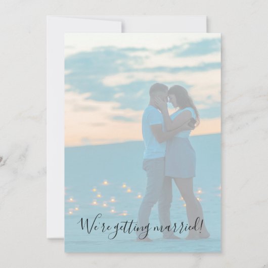 エレガントモダンScript Photo Wedding日付の保存 セーブザデート (裏面)