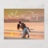 エレガントモダンScript Photo Wedding日付の保存 案内ポストカード (正面)