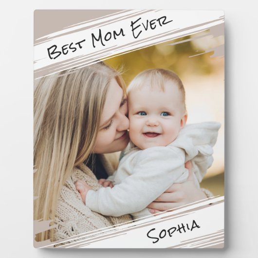 エレガントモダンTaupe写真を追加最高のMom Ever フォトプラーク (正面)