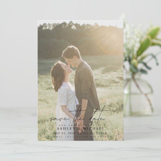 エレガントモダンVellum Overlay 2写真結婚s セーブザデート (スタンド正面)