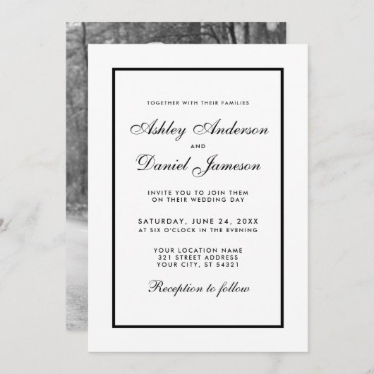 エレガントモダンWedding Inviteモノクロ写真 招待状 (正面/裏面)