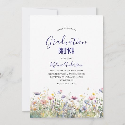 エレガントモダンWildflowers写真水彩グラデーション 招待状 (正面)