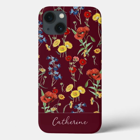 エレガントモダンWildflowers Name Burgundy Case-Mate iPhoneケース (裏面)