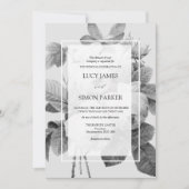 エレガントモノクロフランスのヴィンテージバラ 招待状 (正面)