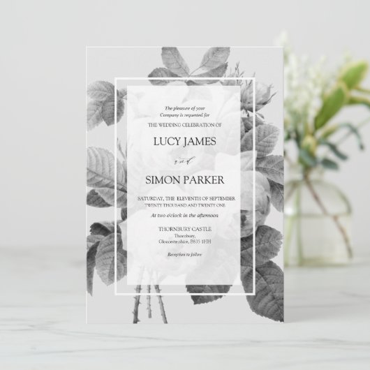 エレガントモノクロフランスのヴィンテージバラ 招待状 (スタンド正面)