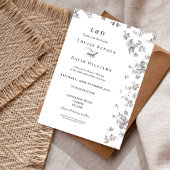 エレガントモノクロフローラクラシック結婚の 招待状