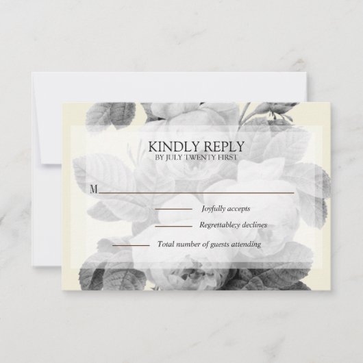 エレガントモノクロヴィンテージフランスのバラ 出欠カード (正面)