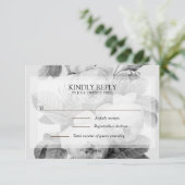 エレガントモノクロヴィンテージフランスのバラ 出欠カード (スタンド正面)