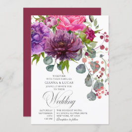 エレガントモノクロ水彩フローラ結婚の 招待状