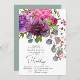 エレガントモノクロ水彩フローラ結婚の 招待状